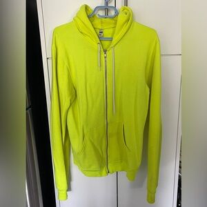 F497 By American Apparel Men’s Zip-Up Hoodie Size Medium M Fluorescent Yellow